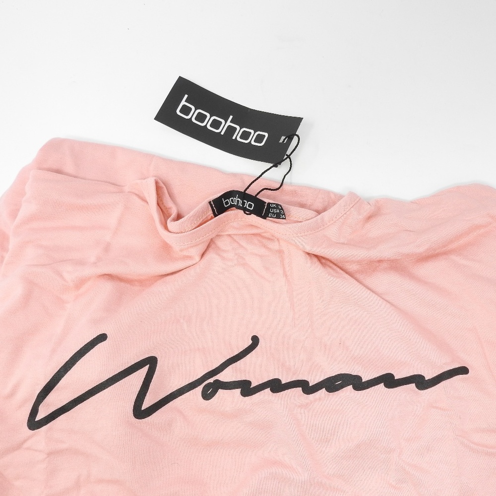 Boohoo Bella Woman Slogan T-shirt Dress Pink NWT